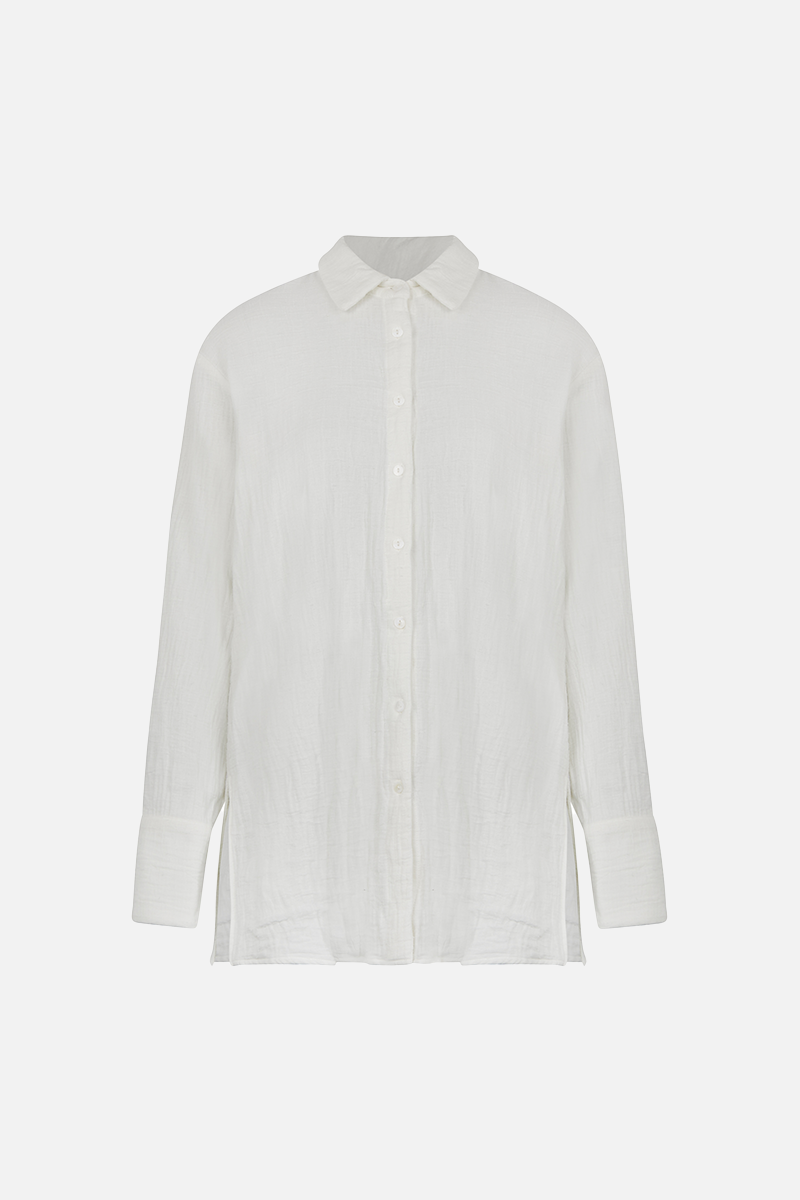 Cotton Crinkle Oversized Shirt - Ivory