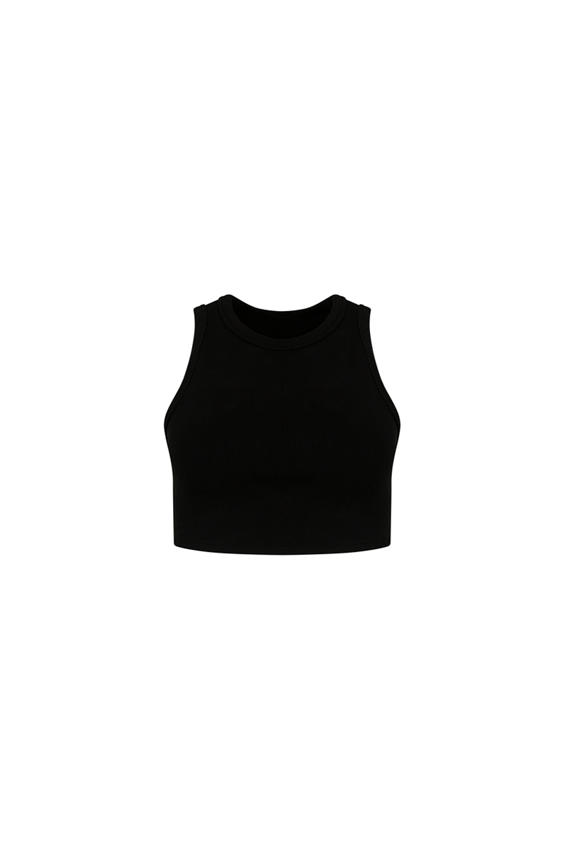 Heavy Ribbed Cropped Vest - Black