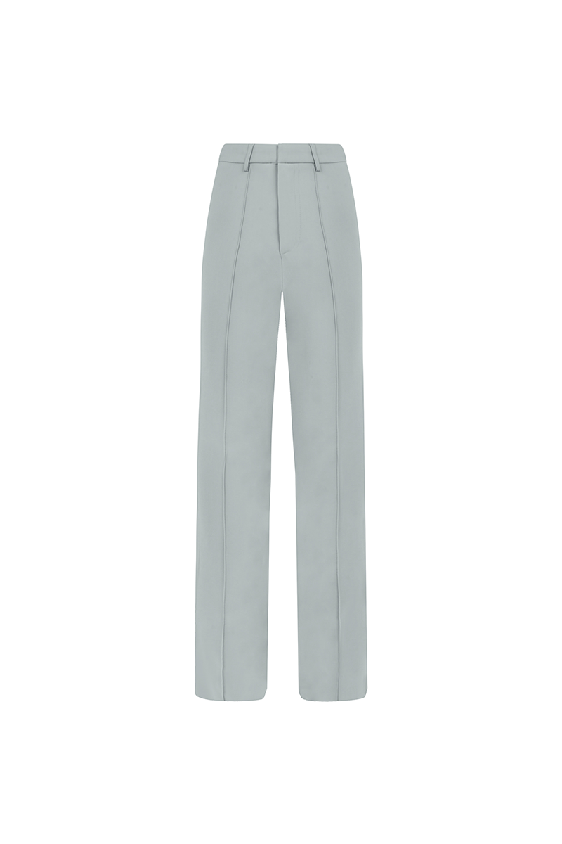 Wide Leg Suit Trousers - Steel Blue